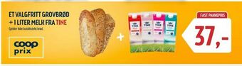 Coop Prix Et valgfritt grovbrød + 1 liter melk fra tine tilbud