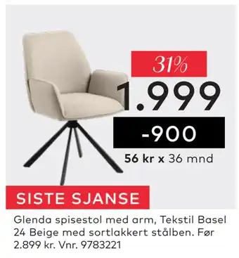 Skeidar Glenda spisestol med arm tilbud
