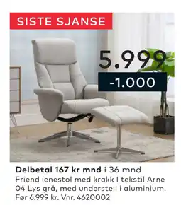 Skeidar Friend lenestol med krakk tilbud