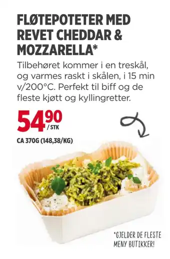 Meny FLØTEPOTETER MED REVET CHEDDAR & MOZZARELLA tilbud