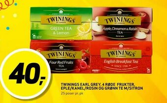 Bunnpris Twinings earl grey, 4 Røde Frukter, Eple/Kanel/Rosin og Grønn te M/Sitron tilbud