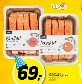 Bunnpris Ørret og laks porsjoner m/skinn tilbud