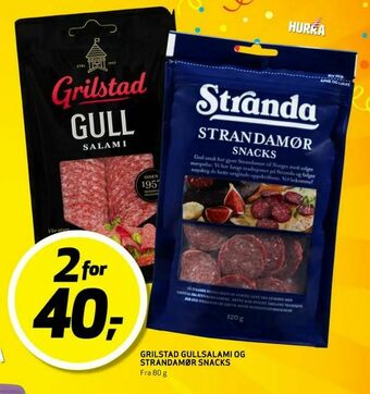 Bunnpris Grilstad gullsalami og strandamør snacks tilbud