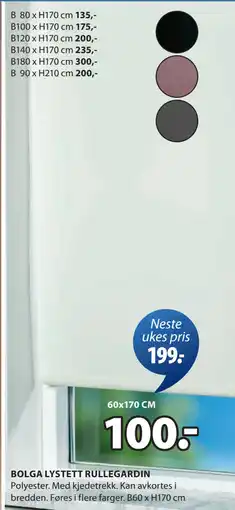 JYSK BOLGA LYSTETT RULLEGARDIN tilbud