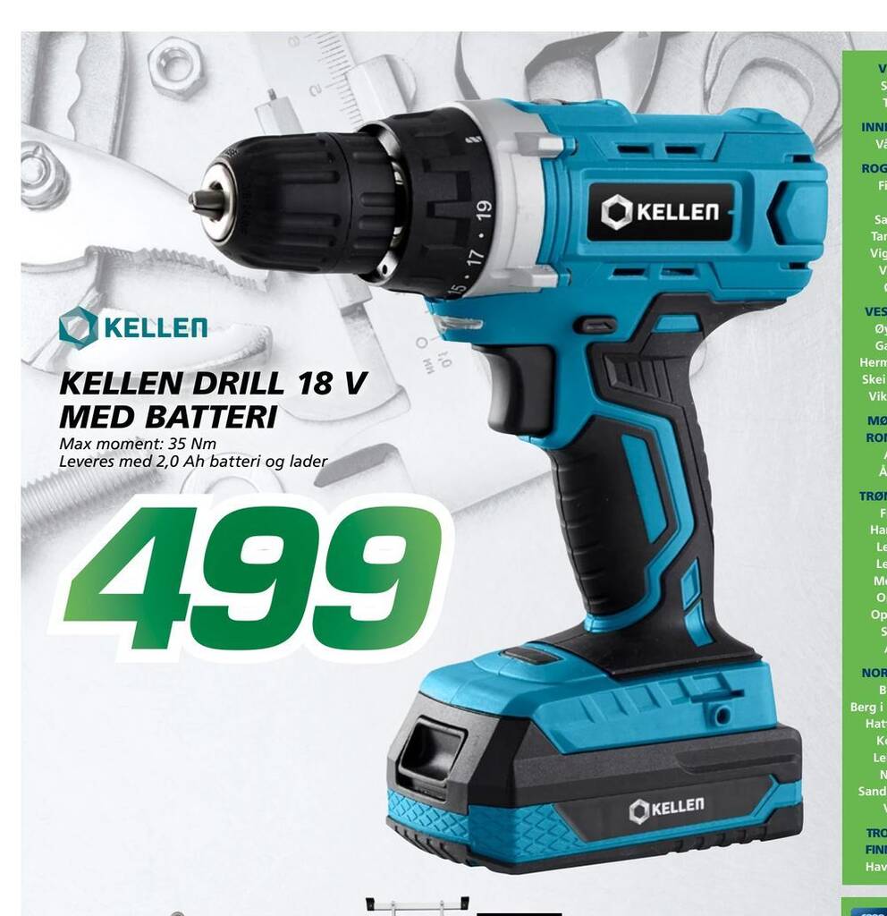 KELLEN DRILL 18 V MED BATTERI tilbud hos Coop Byggmix