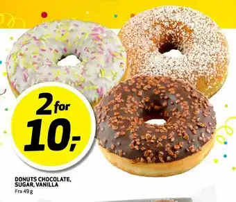 Bunnpris Donuts chocolate, sugar, vanilla tilbud