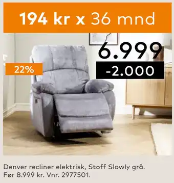 Skeidar Denver recliner elektrisk tilbud