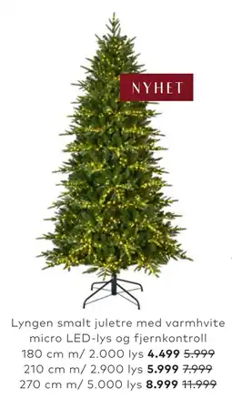 Skeidar Lyngen smalt juletre med varmhvite micro LED-lys og fjernkontroll tilbud