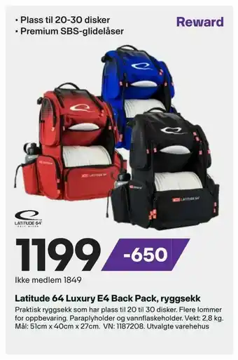 XXL Sport Latitude 64 Luxury E4 Back Pack, ryggsekk tilbud