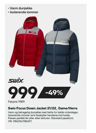 XXL Sport Swix Focus Down Jacket 21/22, Dame/Herre tilbud