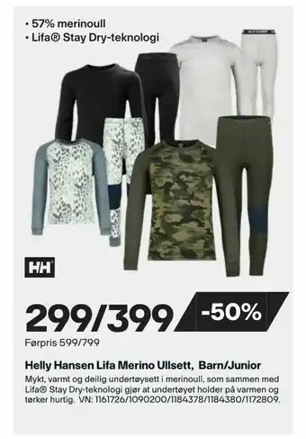 XXL Sport Helly Hansen Lifa Merino Ullsett, Barn/Junior tilbud