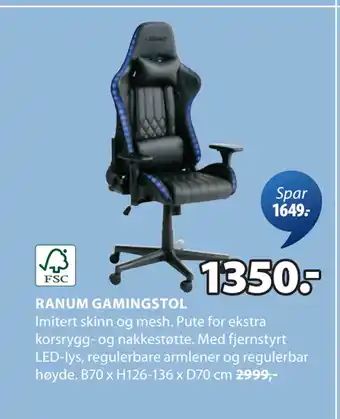 JYSK RANUM GAMINGSTOL tilbud