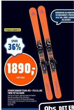 Coop Obs FISHER RANGER TEAM JRS + FS4 CA.JRS TWIN TIP SKI BARN tilbud