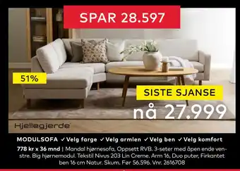 Skeidar Mandal hjørnesofa, Oppsett RVB tilbud