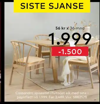 Skeidar Cassandra spisestol tilbud