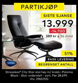 Skeidar Stressless City Star stol høy m/ krakk tilbud