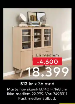 Skeidar Marte høy skjenk tilbud