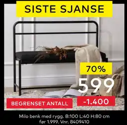 Skeidar Milo benk med rygg tilbud