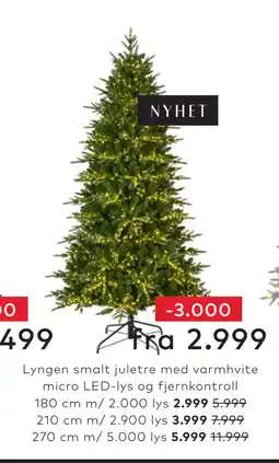 Skeidar Lyngen smalt juletre med varmhvite micro LED-lys og fjernkontroll tilbud