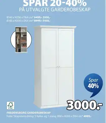 JYSK FREDENSBORG GARDEROBESKAP tilbud