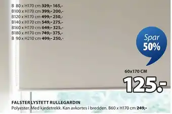 JYSK FALSTER LYSTETT RULLEGARDIN tilbud