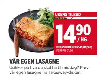 Meny VÅR EGEN LASAGNE tilbud