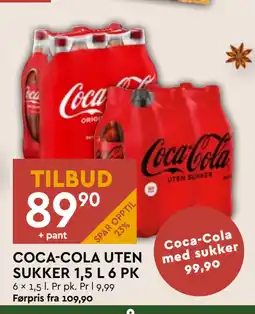 Coop Mega COCA-COLA UTEN SUKKER 1,5 L 6 PK tilbud