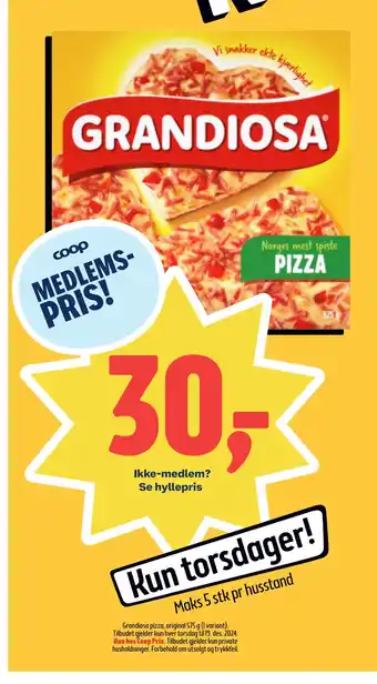 Coop Prix Grandiosa pizza, original 575 g tilbud