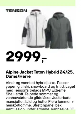 XXL Sport Alpine Jacket Teton Hybrid 24/25, Dame/Herre tilbud