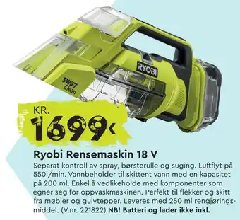 Mekk Ryobi Rensemaskin 18 V tilbud