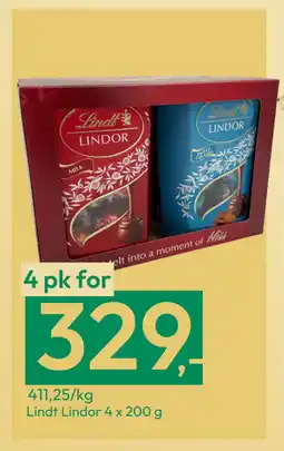 Gigaboks Lindt Lindor 4 x 200 g tilbud