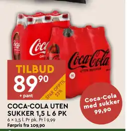 Coop Mega COCA-COLA UTEN SUKKER 1,5 L 6 PK tilbud