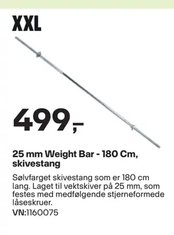 XXL Sport 25 mm Weight Bar - 180 Cm, skivestang tilbud