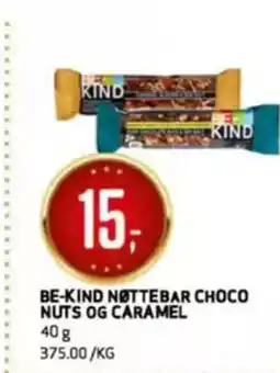 Bunnpris Be-kind nøttebar choco nuts og caramel tilbud