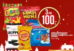 Bunnpris Sjokoladepose Stratos, Bamsemums, Smørbukk, Original, Lakrisbåter og Laban seigmenn tilbud