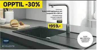 Megaflis Grohe K400 kjøkkenkum sort kompositt 50 x 100 cm tilbud