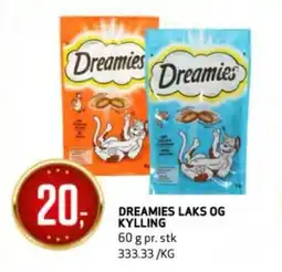 Bunnpris DREAMIES Laks og kylling tilbud