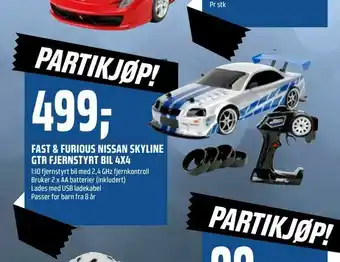 Coop Obs Fast & furious nissan skyline gtr fjernstyrt bil 4x4 tilbud