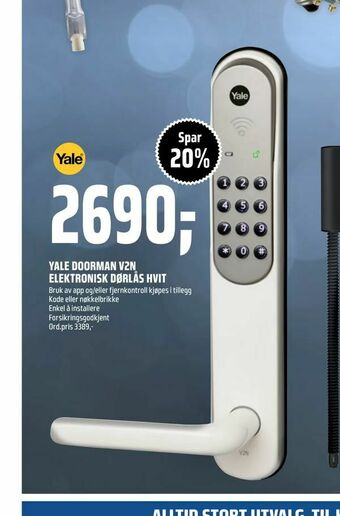 Coop Obs Yale doorman v2n elektronisk dørlås hvit tilbud