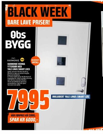 Obs Bygg Harmonie vienna ytterdør med yale linus smart lock tilbud