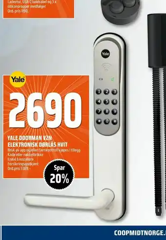 Coop Obs Yale doorman v2n elektronisk dørlås hvit tilbud