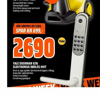 Obs Bygg Yale doorman v2n elektronisk dørlås hvit tilbud