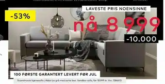 Skeidar Scandinavia hjørnesofa i Abba lys grå med sorte ben. Vendbar sofa tilbud