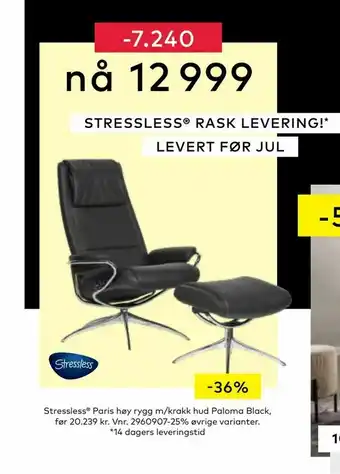 Skeidar Stressless® Paris høy rygg m/krakk hud Paloma Black tilbud