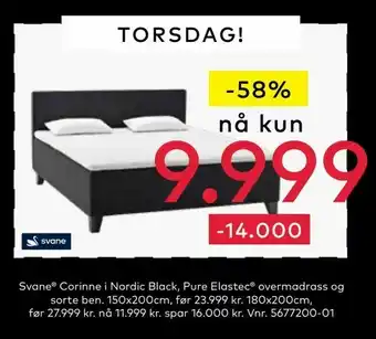 Skeidar Svane® Corinne i Nordic Black, Pure Elastec® overmadrass og sorte ben tilbud