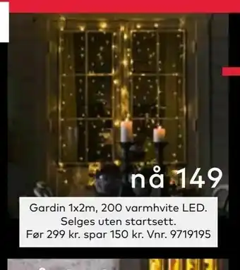 Gardin 1x2m, 200 varmhvite LED