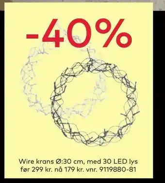 Skeidar Wire krans Ø:30 cm, med 30 LED lys tilbud