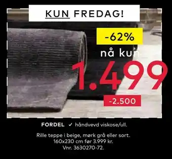 Skeidar Rille teppe i beige, mørk grå eller sort tilbud