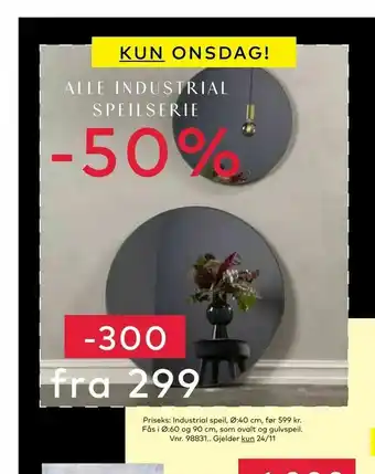 Skeidar Priseks: Industrial speil, Ø:40 cm tilbud