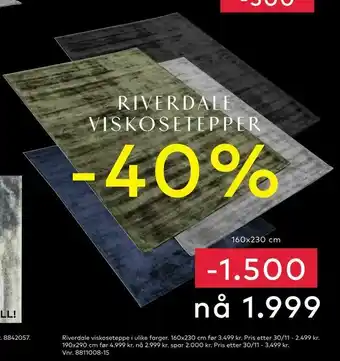 Skeidar Riverdale viskoseteppe i ulike farger tilbud